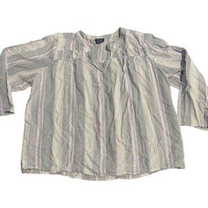 Splendid women's linen blend striped white purple v-neck blouse shirt sz L